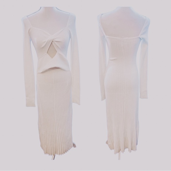 •FREE PEOPLE• Marnie Midi Dress Ribbed Knit Cut Out - Picture 2 of 8